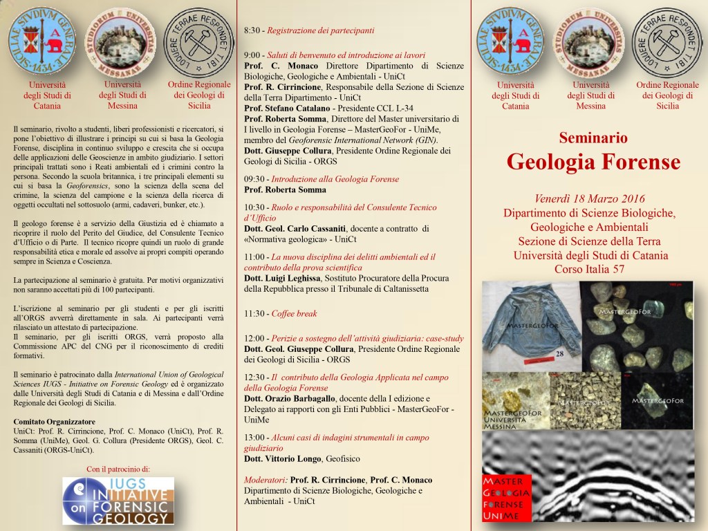 Forensic Geology Seminar at the University of Catania flyer